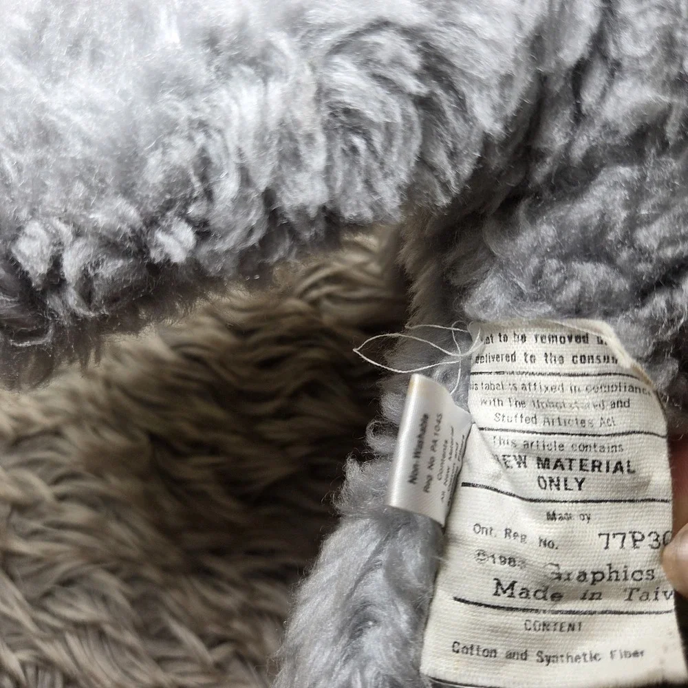 Graphics International 1983 Laying Plush Gray Poodle Dog‎ Stuffed Animal Ribbon